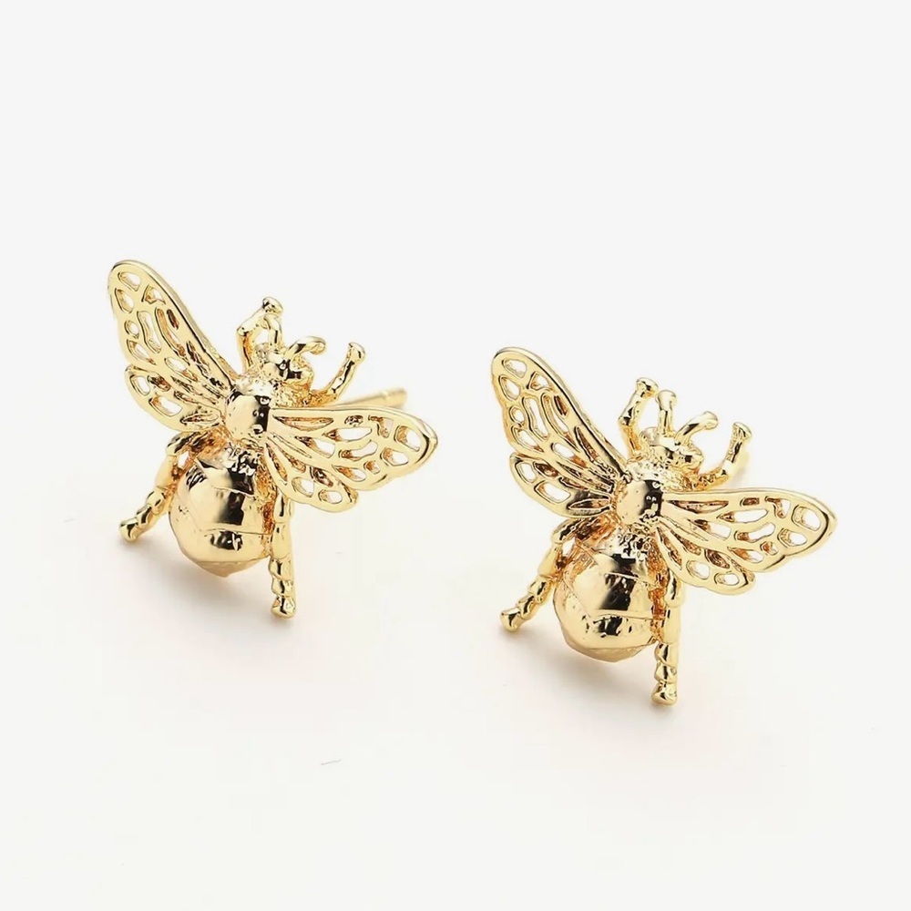 Gold Bumble Bee Stud Earrings (7004)